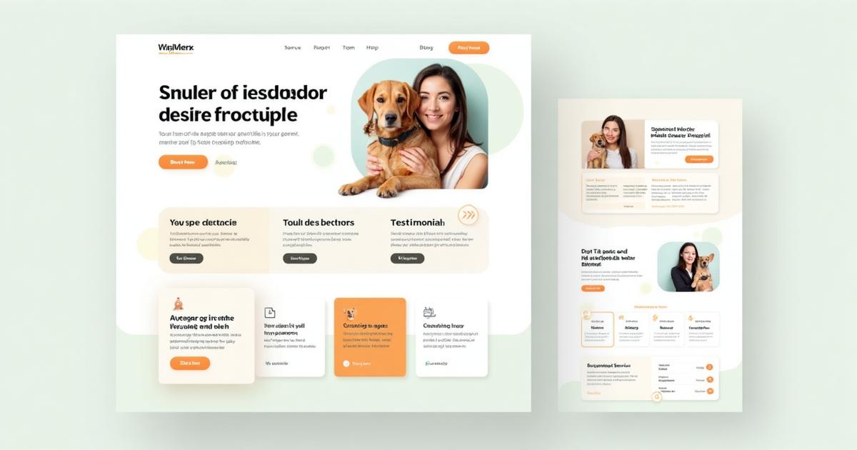 Pet-care homepage layout following the F-pattern with hero, services, and reviews.